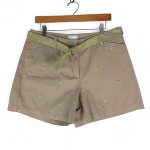 Bamboo Traders Shorts Womens 12 Brown Belted Palm Trees Beach Vacation Resort